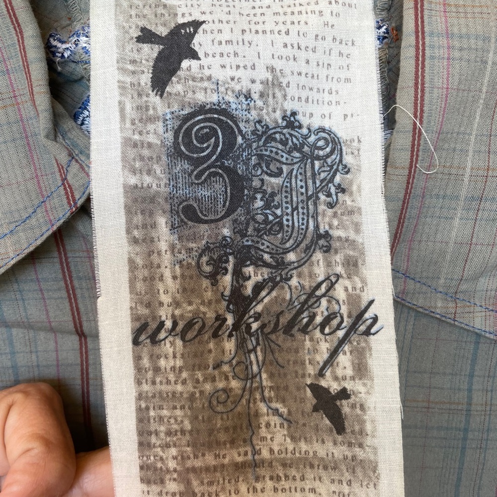 Johnny Was Gray Plaid Shirt with Blue Embroidery - Picture 3 of 4